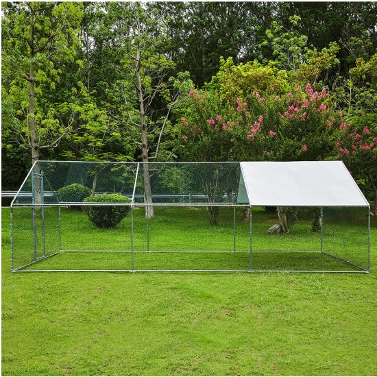 【Home&Garden】Extra Large Metal Chicken Coop Walkin Poultry Cage Rabbits Habitat Cage(19.6'Lx9.8'Wx6.5'H)
