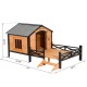 【Home&Garden】67" Large Wooden Cabin Style Elevated Outdoor Dog House with Porch