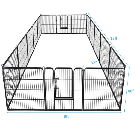 【Home&Garden】40" Dog Fence with Door, 16/8 Panels Dog Playpen for Outside Large Dogs, Portable Pet Playpen