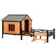 【Home&Garden】67" Large Wooden Cabin Style Elevated Outdoor Dog House with Porch