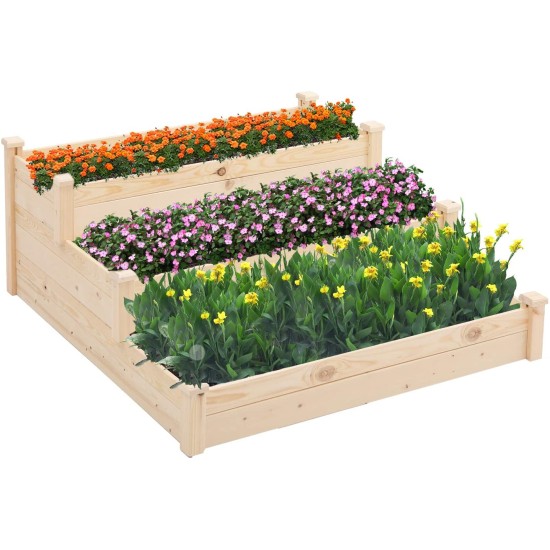 3-Tier 4x4ft Wooden Raised Garden Bed Planter Box Kit for Outdoor Gardening, 48