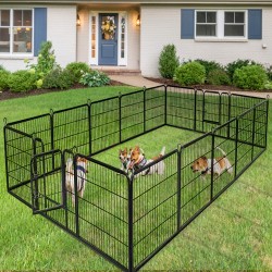 【Home&Garden】40" Dog Fence with Door, 16/8 Panels Dog Playpen for Outside Large Dogs, Portable Pet Playpen