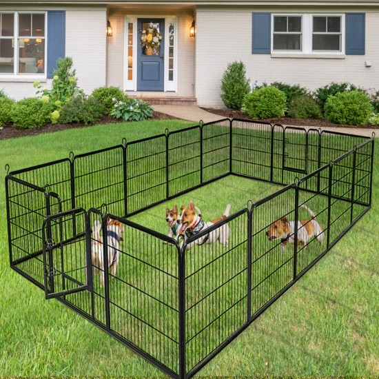 【Home&Garden】40" Dog Fence with Door, 16/8 Panels Dog Playpen for Outside Large Dogs, Portable Pet Playpen