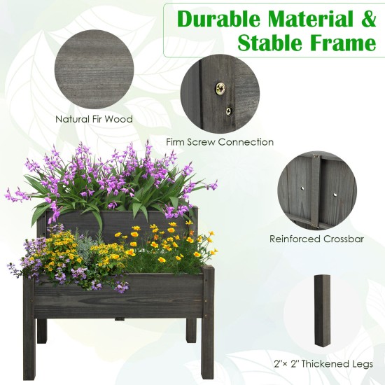 2 Tier Wooden Raised Garden Bed Elevated Planter Box w/ Legs Drain Holes