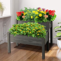 2 Tier Wooden Raised Garden Bed Elevated Planter Box w/ Legs Drain Holes