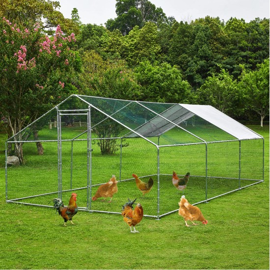 【Home&Garden】Extra Large Metal Chicken Coop Walkin Poultry Cage Rabbits Habitat Cage(19.6'Lx9.8'Wx6.5'H)